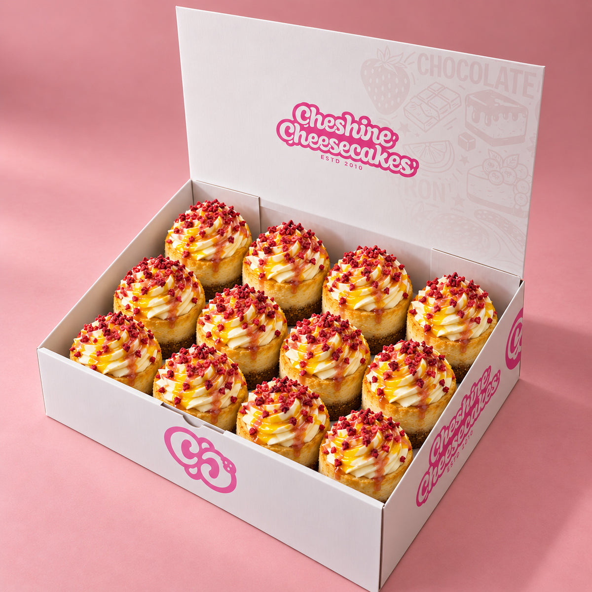 Mango & Raspberry Baked Cheesecake Box: box of 12