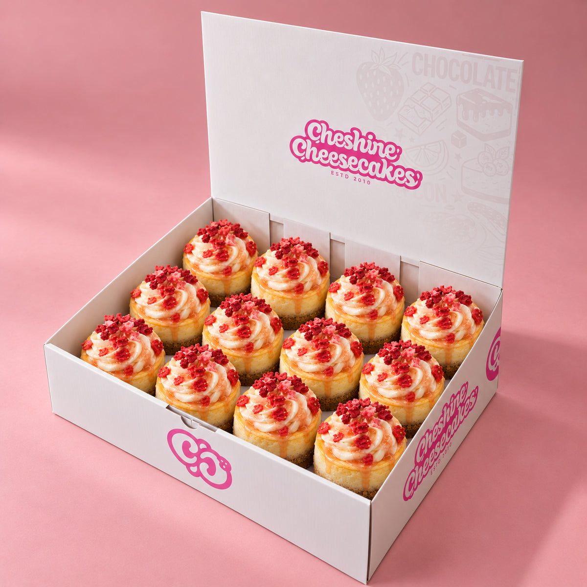 Raspberry & Strawberry Baked Cheesecake Box: box of 12