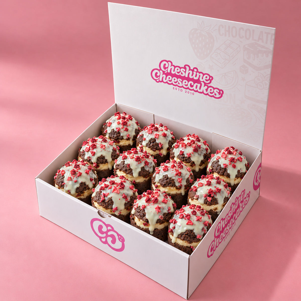 Raspberry & White Chocolate Cheesecake Muffin Box: box of 12