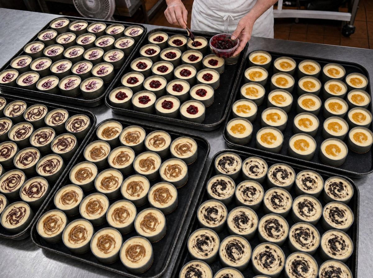 Topping individual cheesecakes